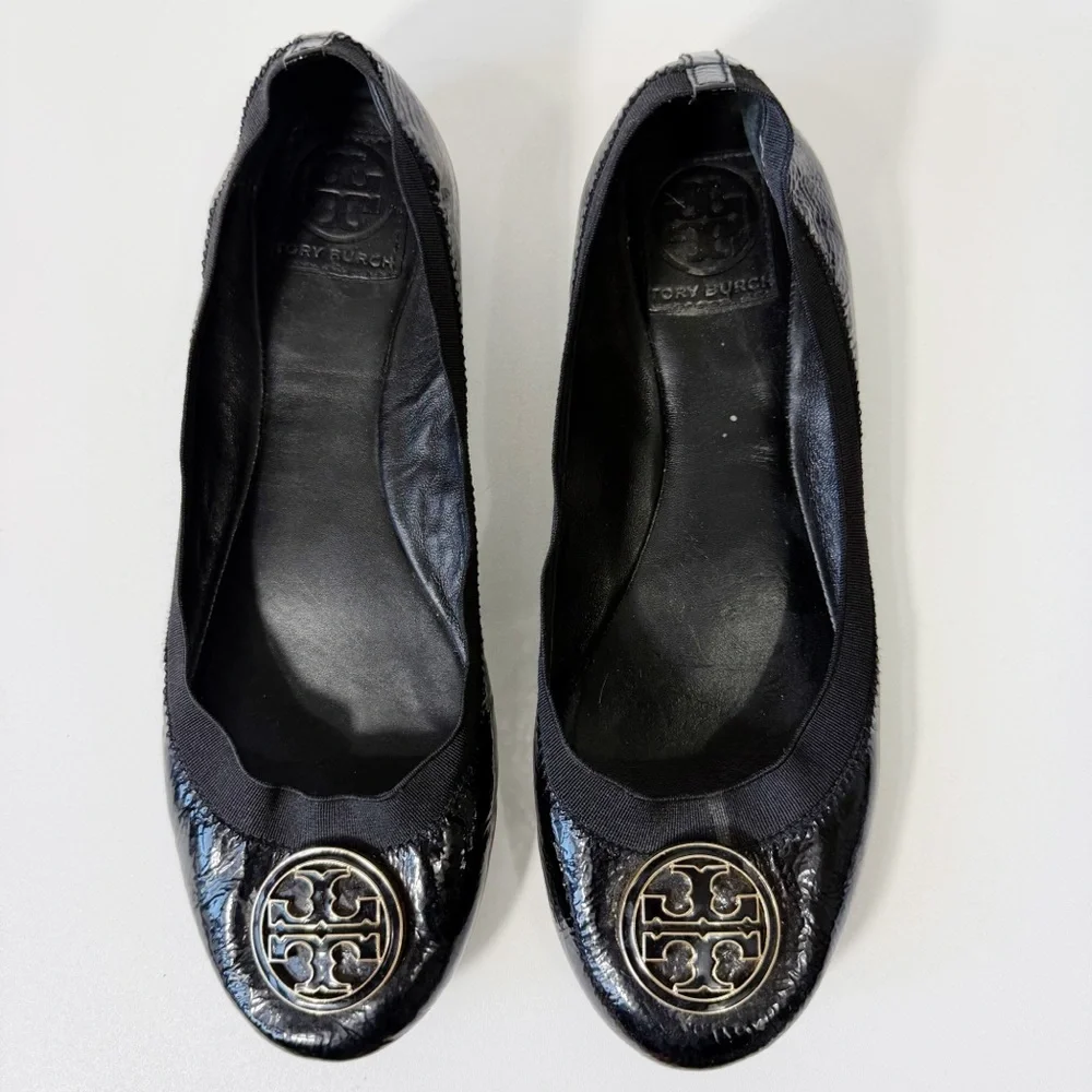 Tory Burch Caroline Ballet Flats Black Patent Leather Size 9